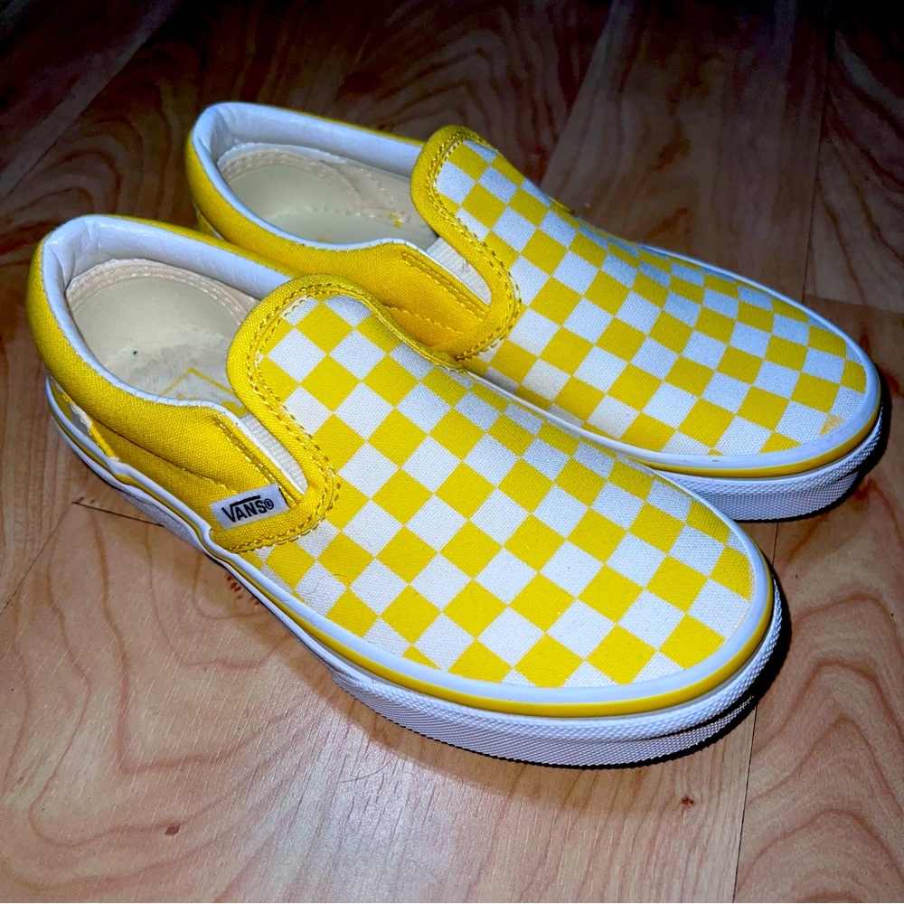 Yellow Checkered Slip On Vans